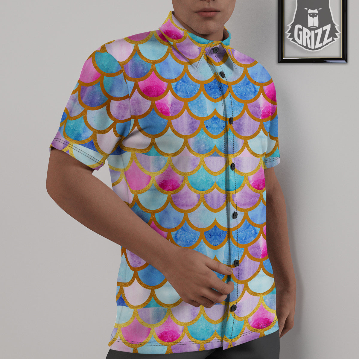 Mermaid Colorful Print Pattern Untucked Shirts-grizzshop