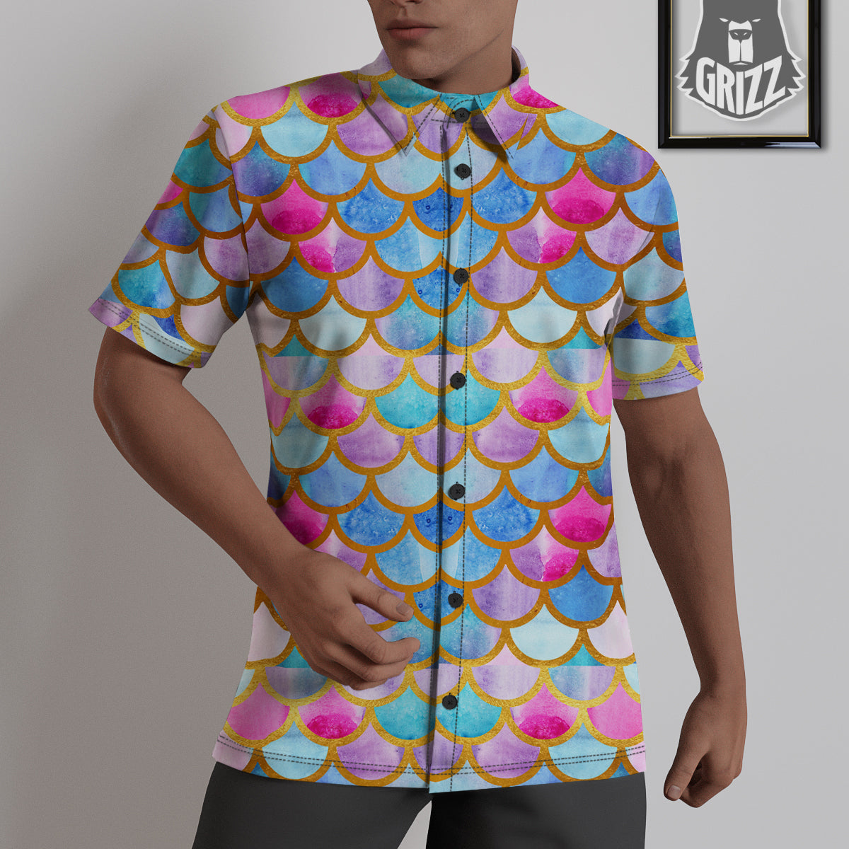 Mermaid Colorful Print Pattern Untucked Shirts-grizzshop
