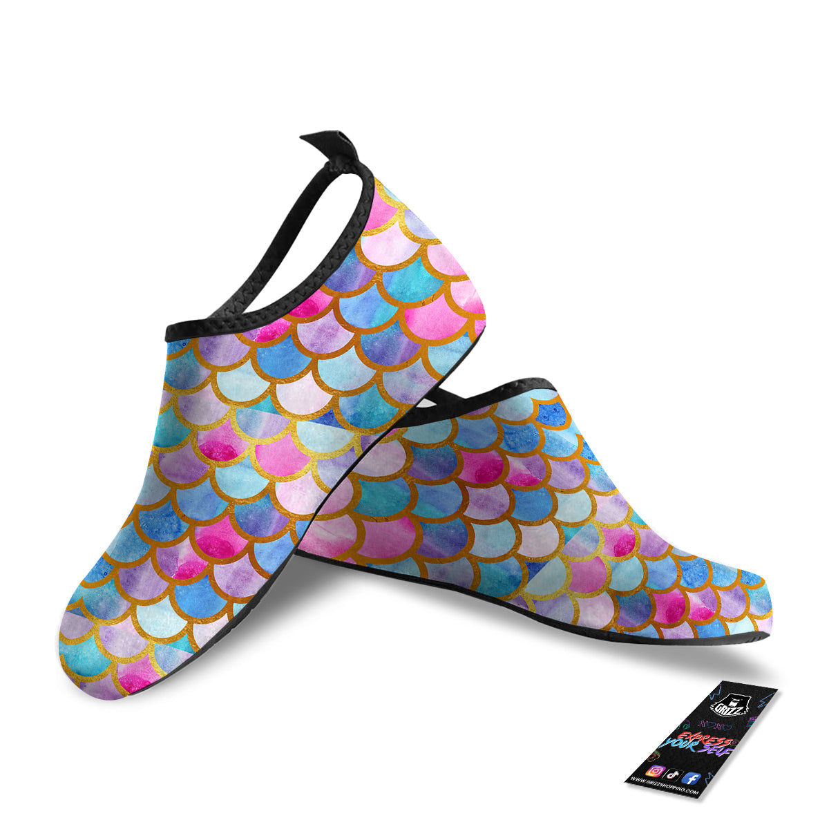 Mermaid Colorful Print Pattern Water Shoes-grizzshop