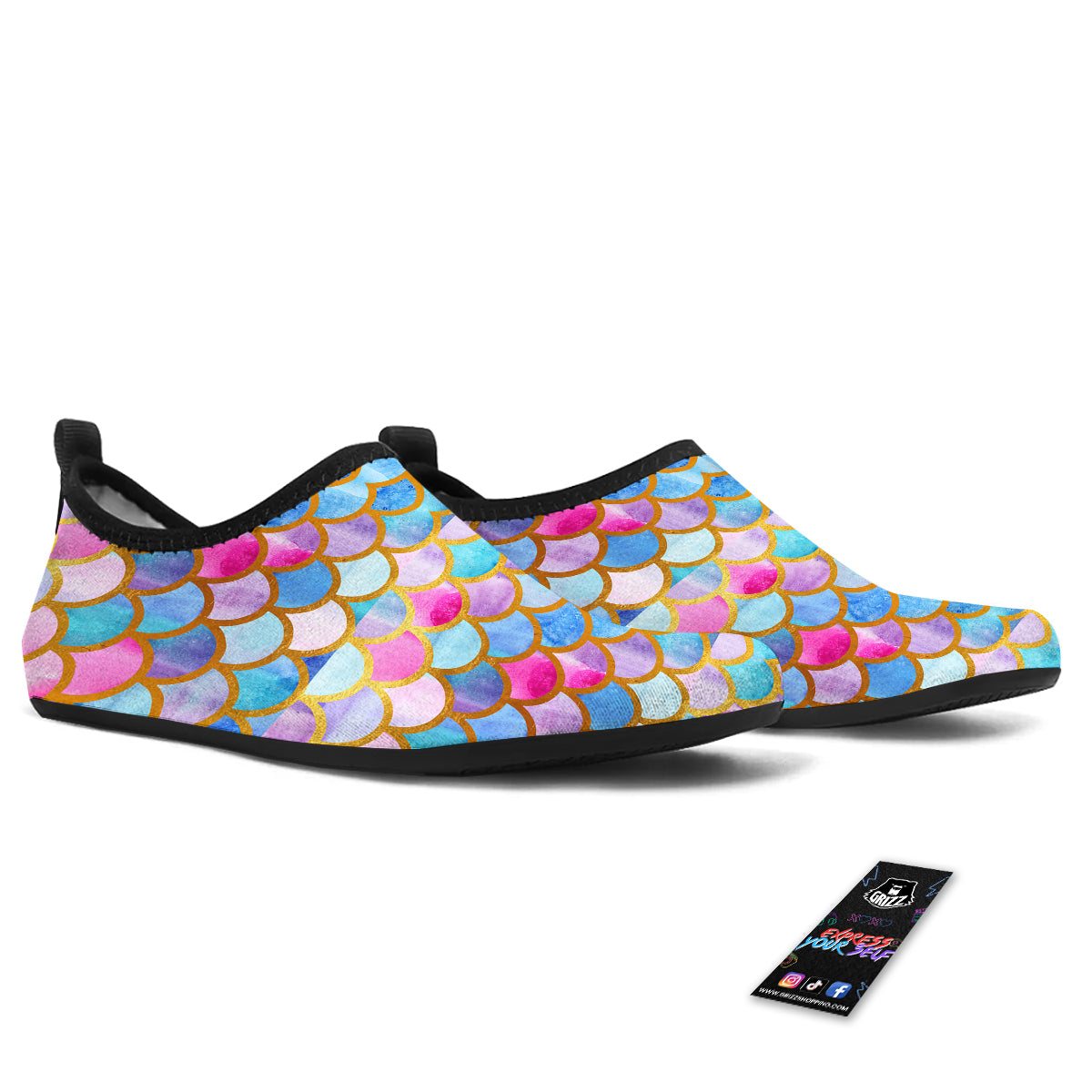Mermaid Colorful Print Pattern Water Shoes-grizzshop