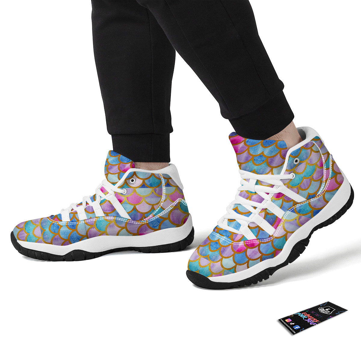 Mermaid Colorful Print Pattern White Bball Shoes-grizzshop