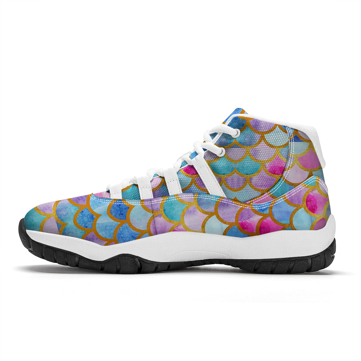 Mermaid Colorful Print Pattern White Bball Shoes-grizzshop
