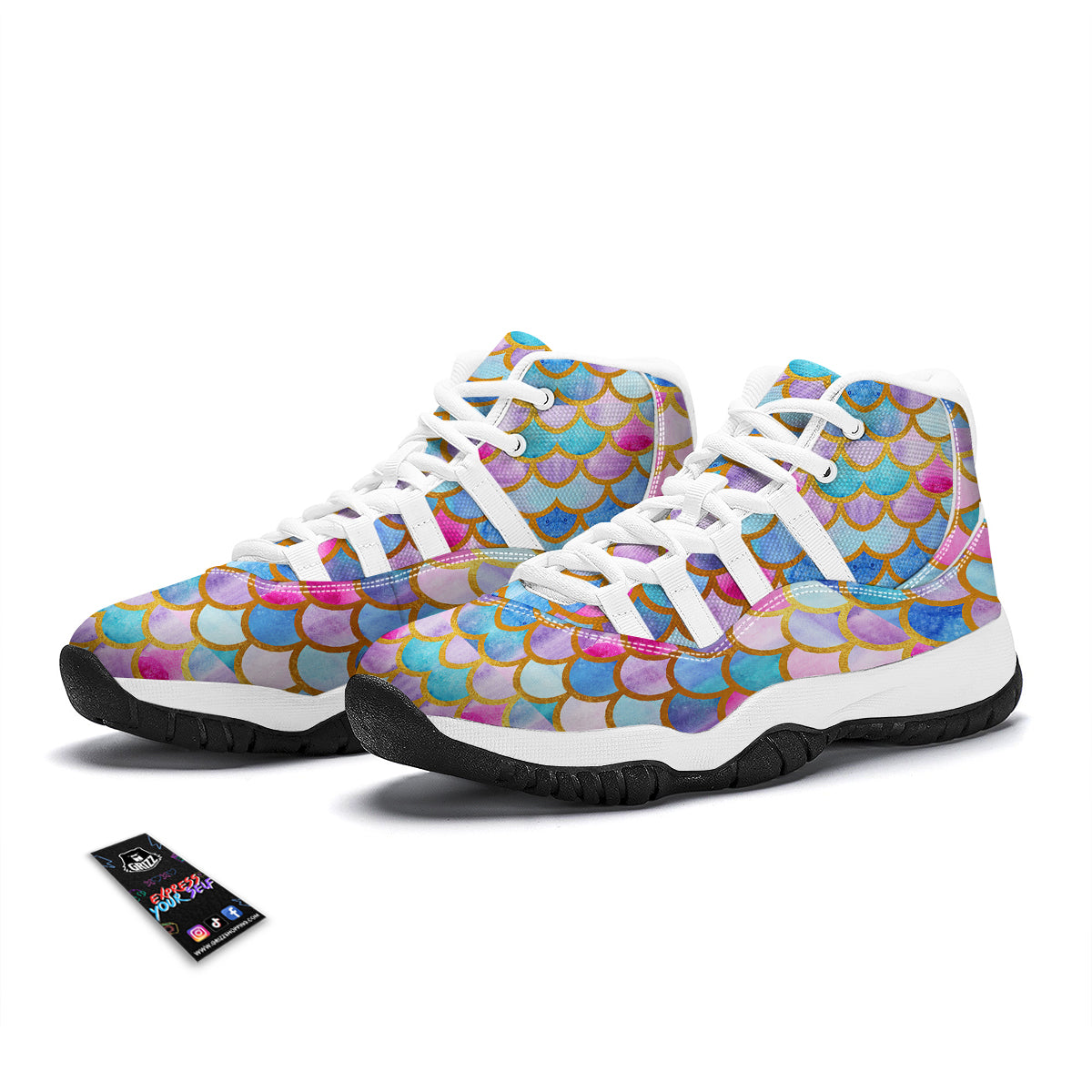 Mermaid Colorful Print Pattern White Bball Shoes-grizzshop