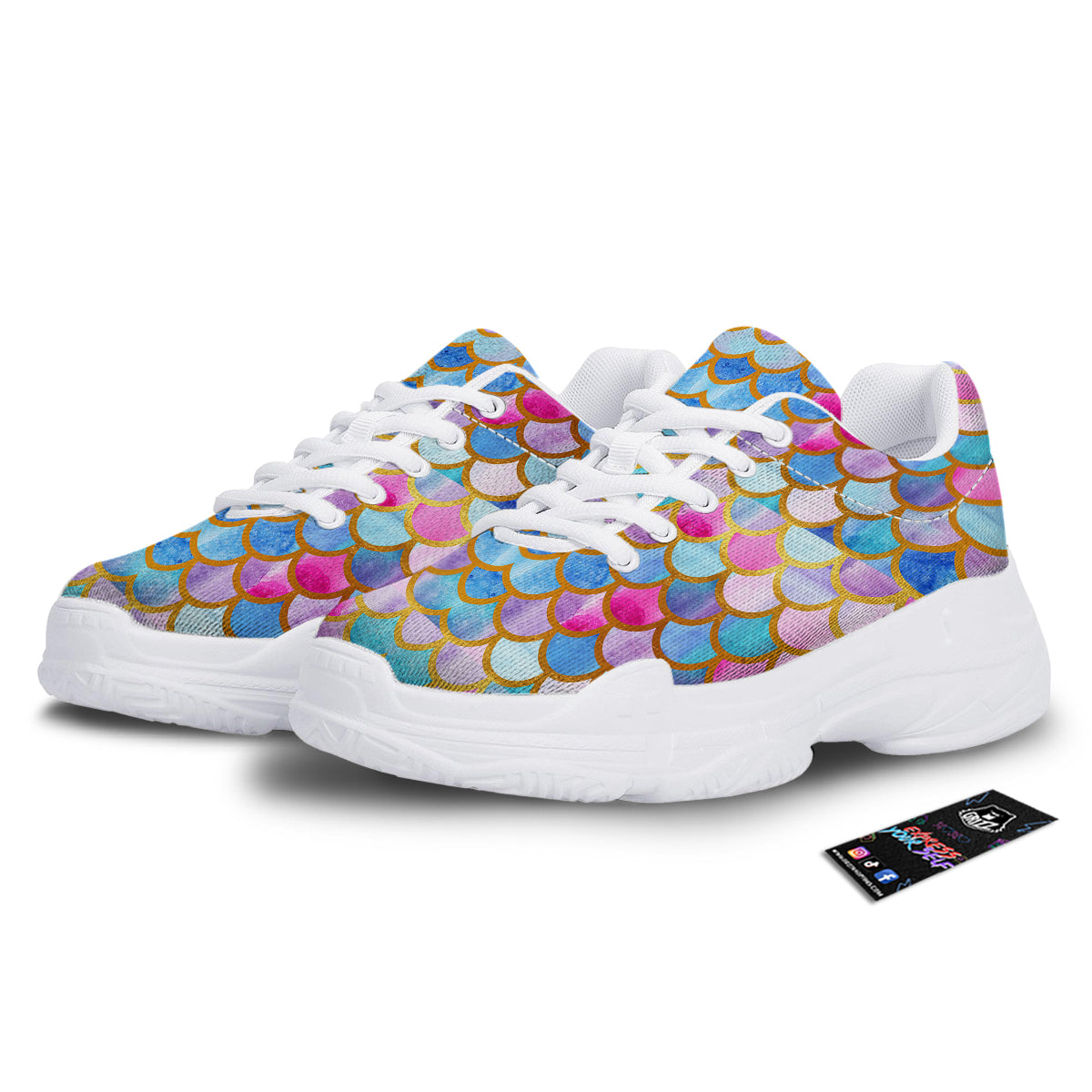 Mermaid Colorful Print Pattern White Chunky Shoes-grizzshop