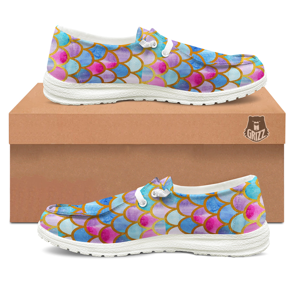 Mermaid Colorful Print Pattern White Loafers-grizzshop