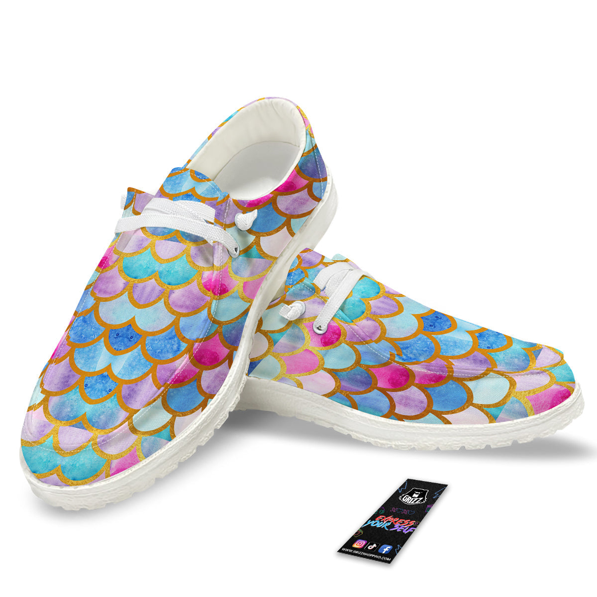 Mermaid Colorful Print Pattern White Loafers-grizzshop