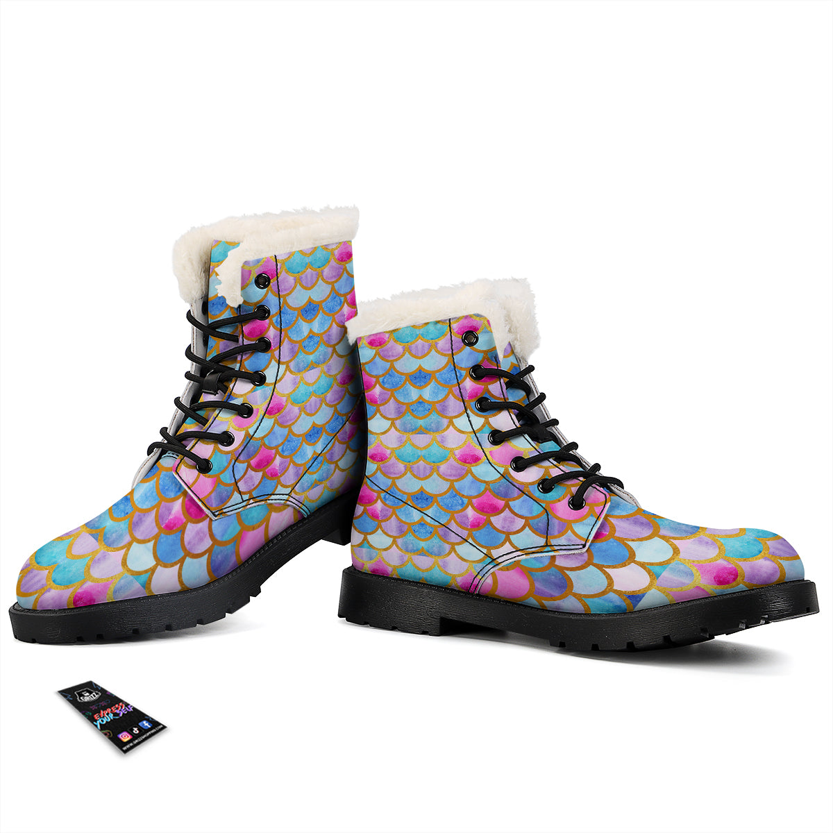 Mermaid Colorful Print Pattern Winter Boots-grizzshop