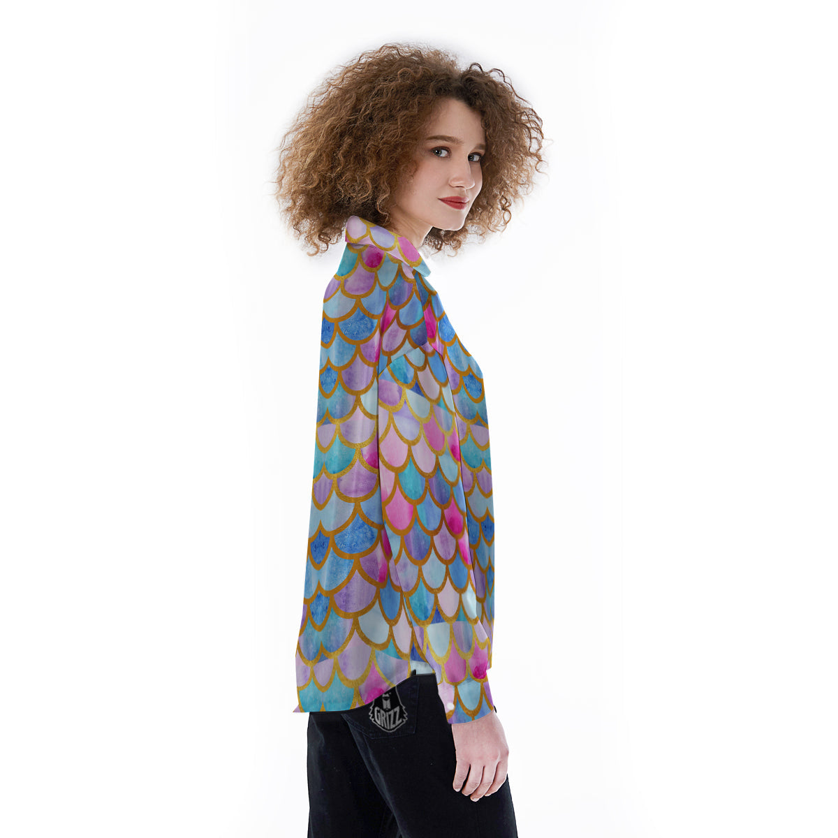 Mermaid Colorful Print Pattern Women's Long Sleeve Shirts-grizzshop