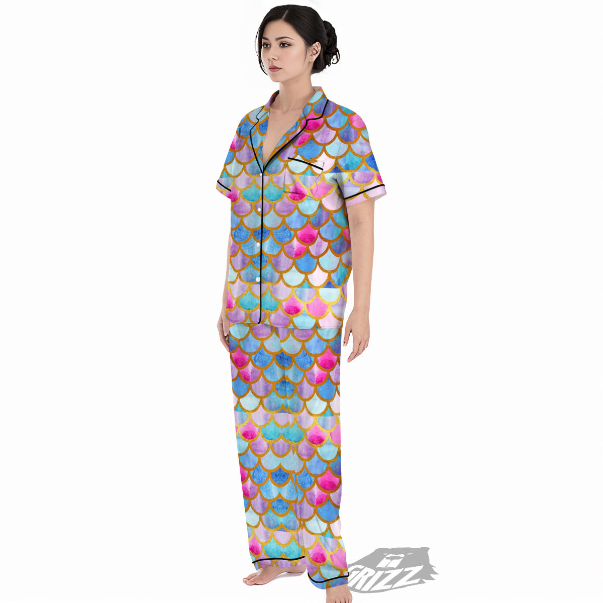 Mermaid Colorful Print Pattern Women's Pajamas Set-grizzshop