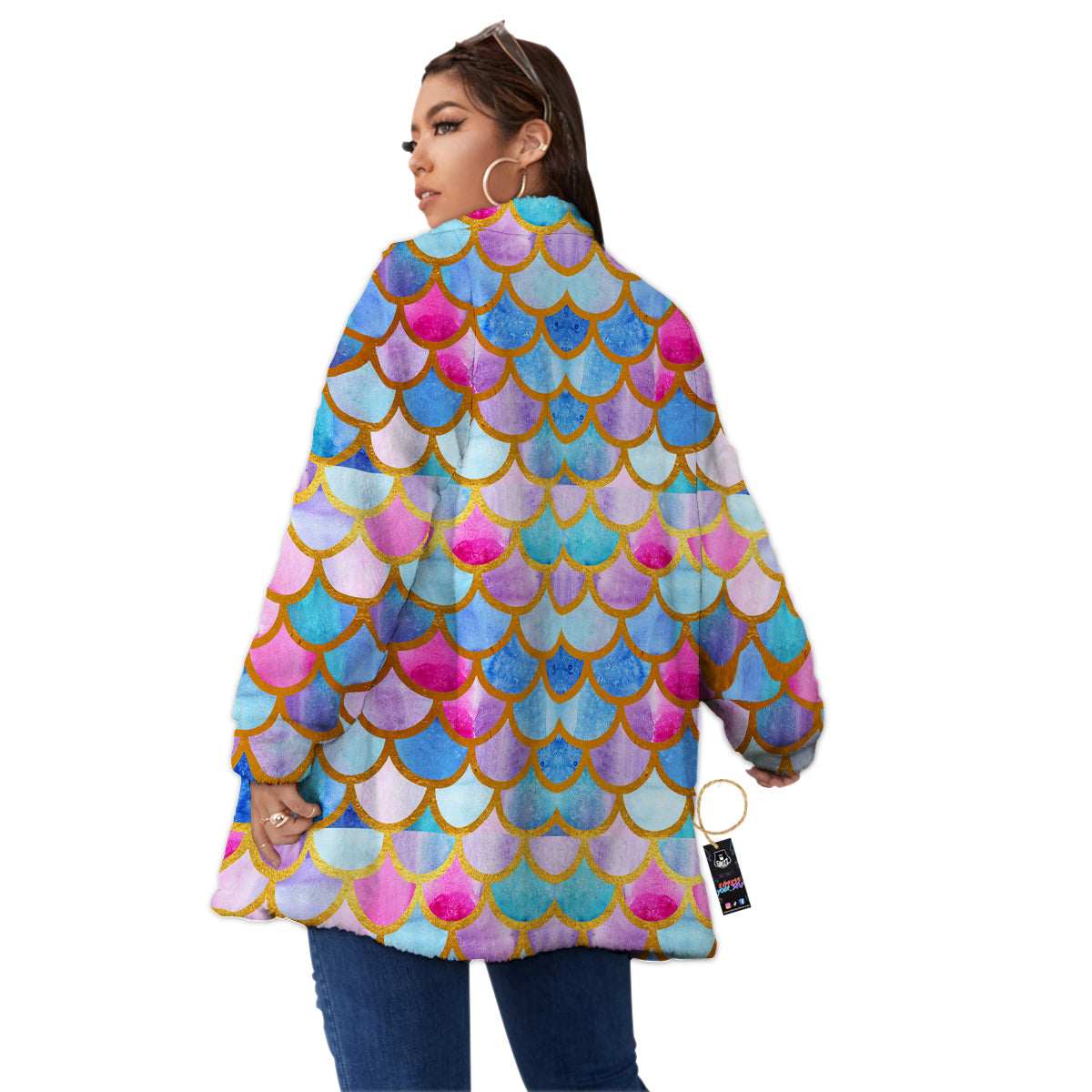Mermaid Colorful Print Pattern Women's Sherpa Jacket-grizzshop