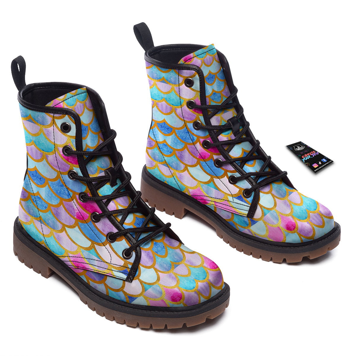 Mermaid Colorful Print Pattern Work Boots-grizzshop
