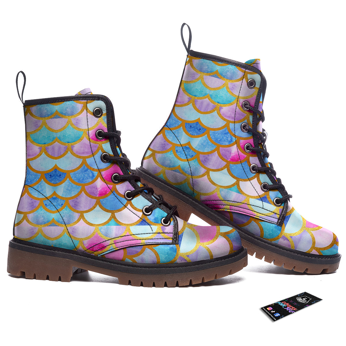Mermaid Colorful Print Pattern Work Boots-grizzshop