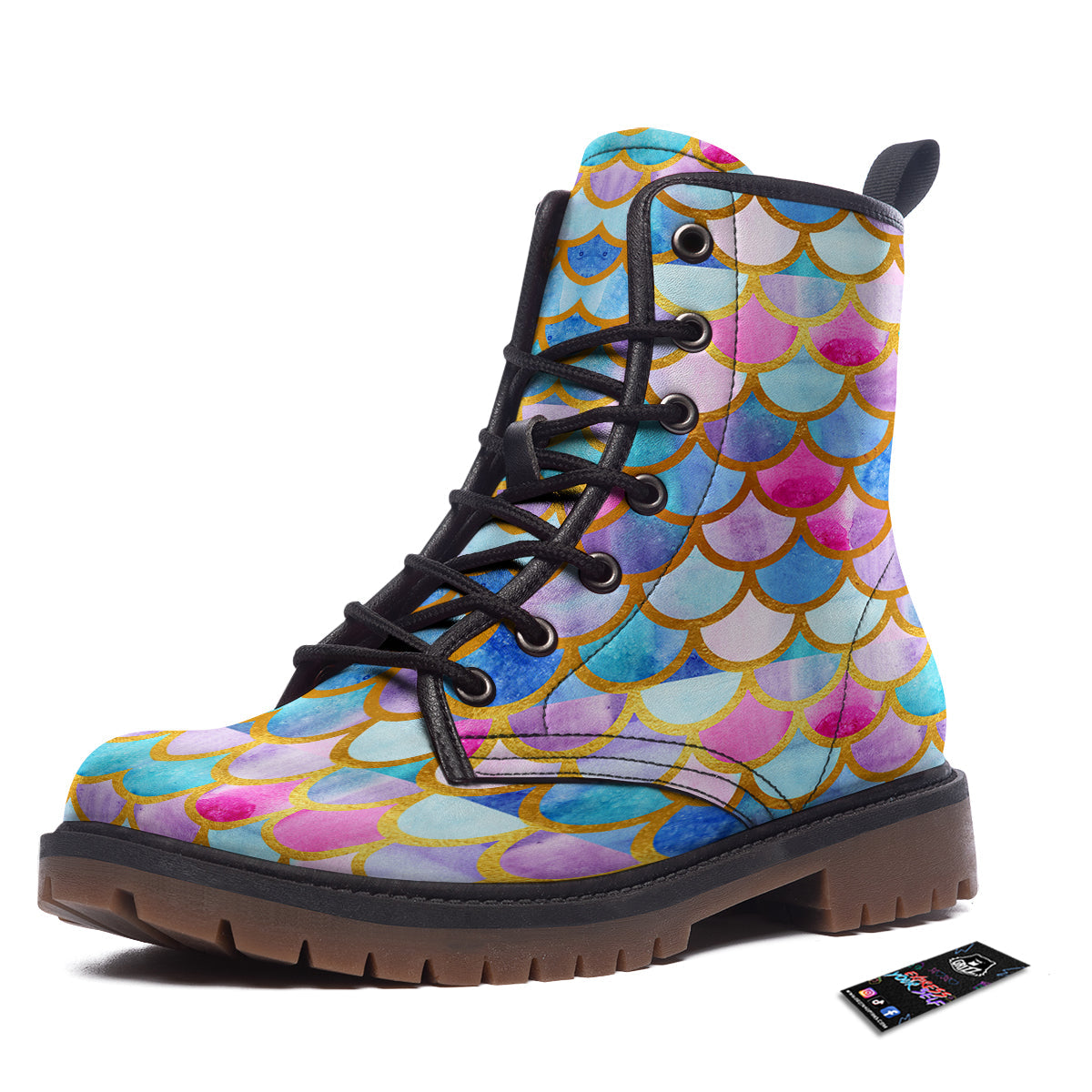 Mermaid Colorful Print Pattern Work Boots-grizzshop