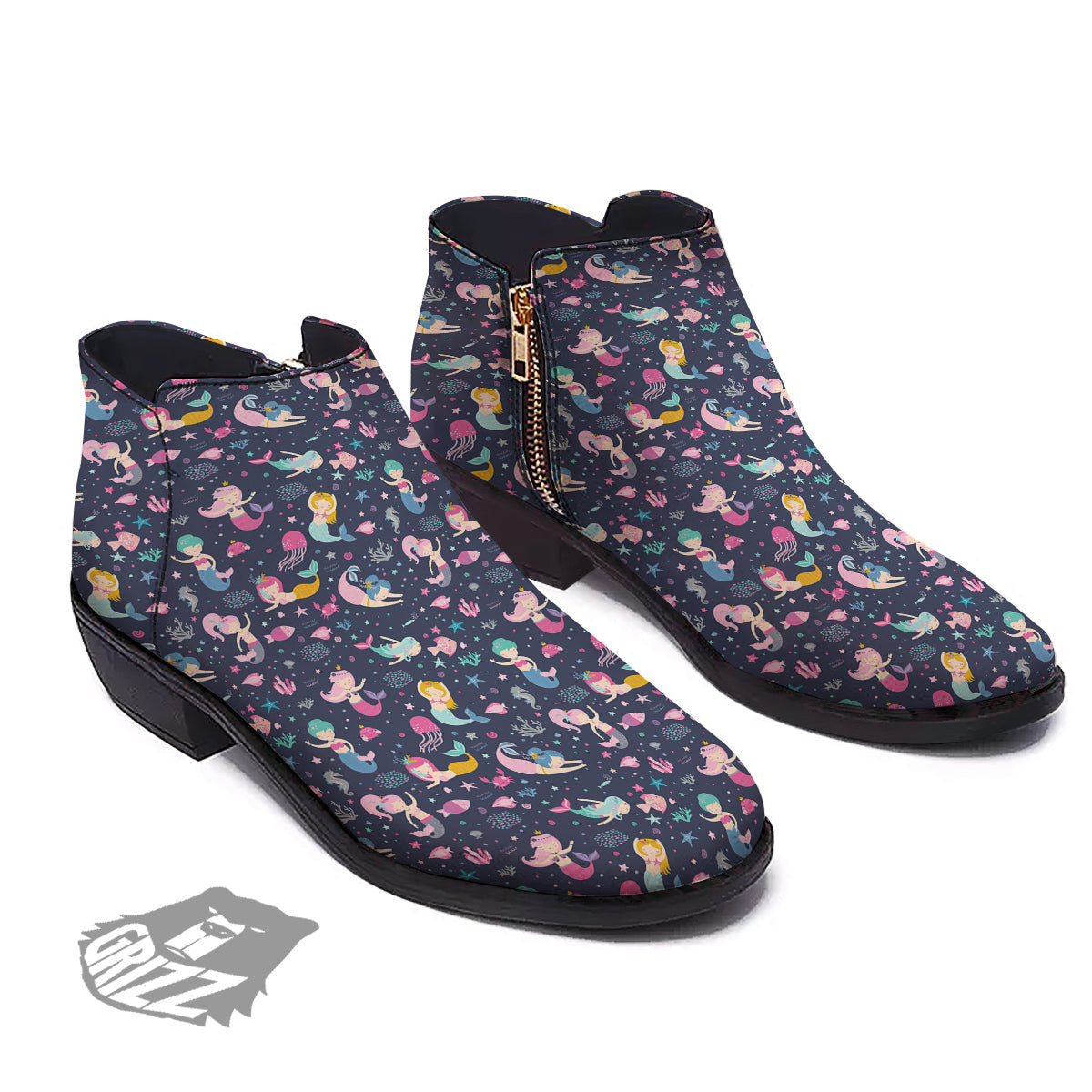 Mermaid Cute Print Pattern Ankle Boots-grizzshop