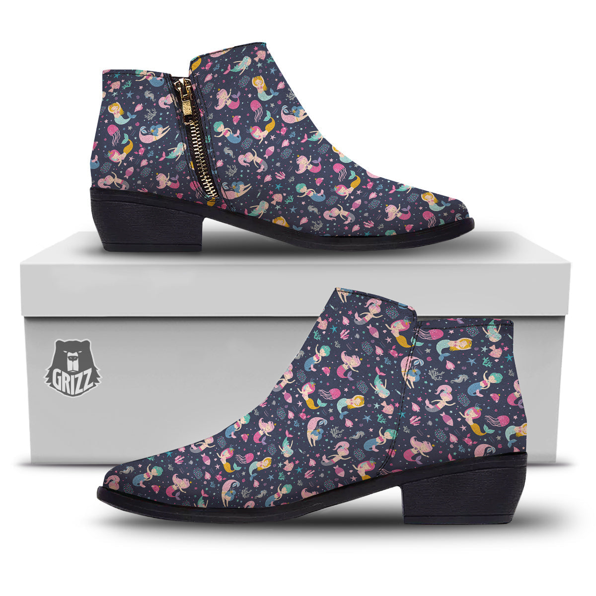 Mermaid Cute Print Pattern Ankle Boots-grizzshop
