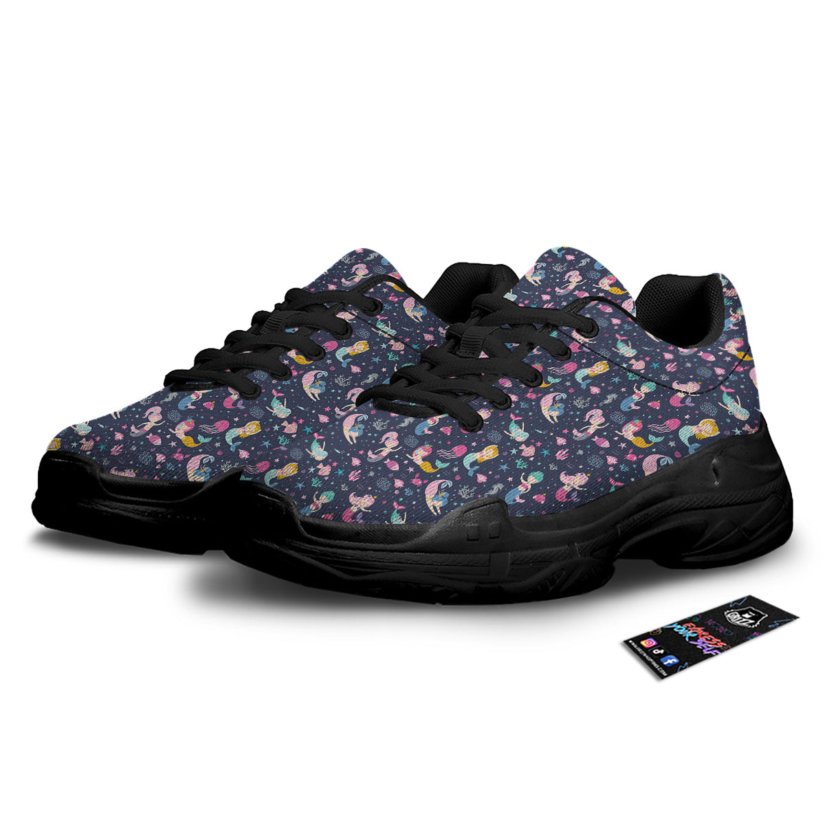 Mermaid Cute Print Pattern Black Chunky Shoes-grizzshop