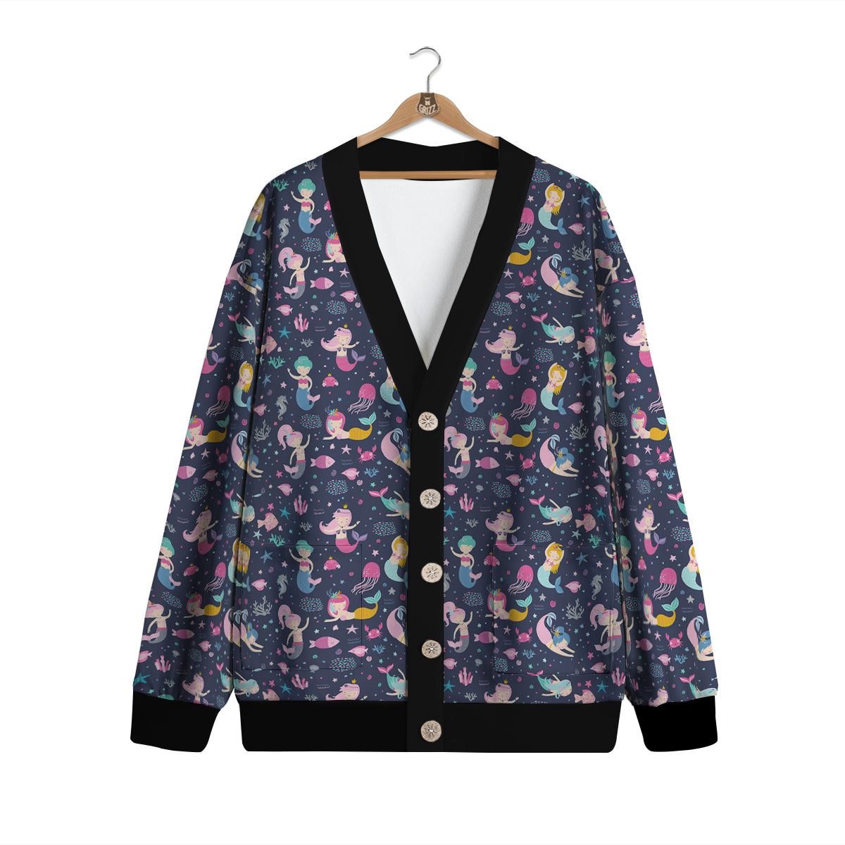 Mermaid Cute Print Pattern Cardigan-grizzshop