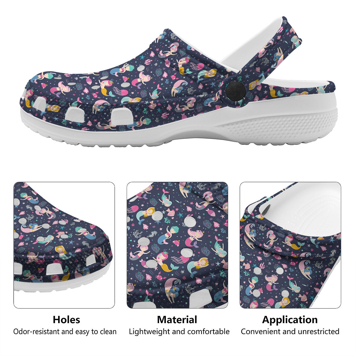 Mermaid Cute Print Pattern Clog-grizzshop