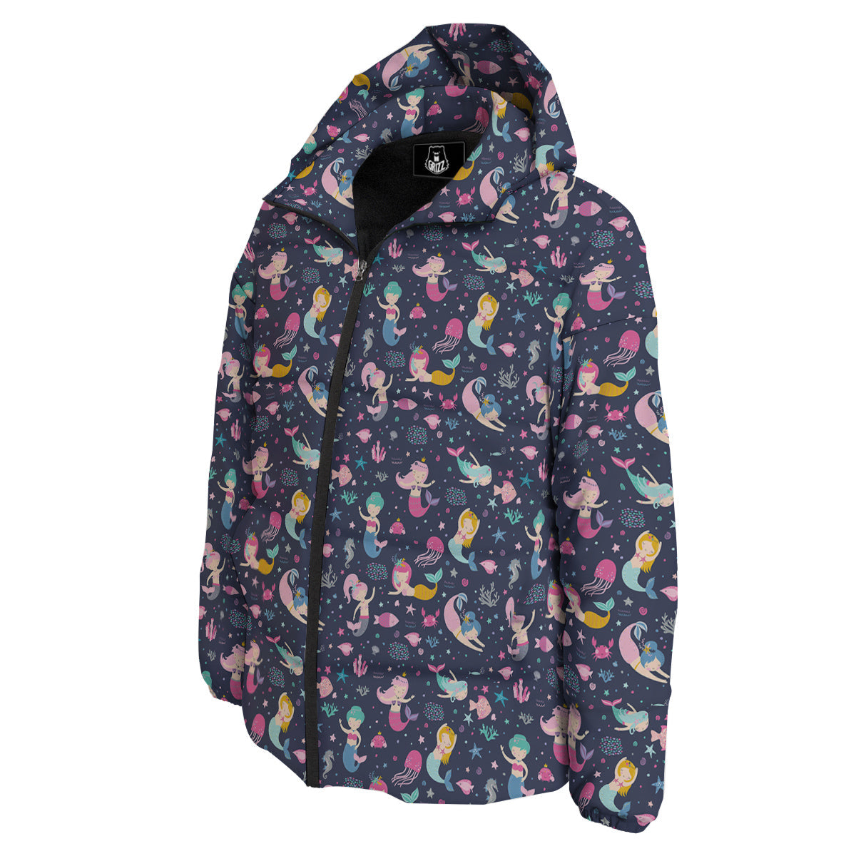 Mermaid Cute Print Pattern Down Jacket-grizzshop