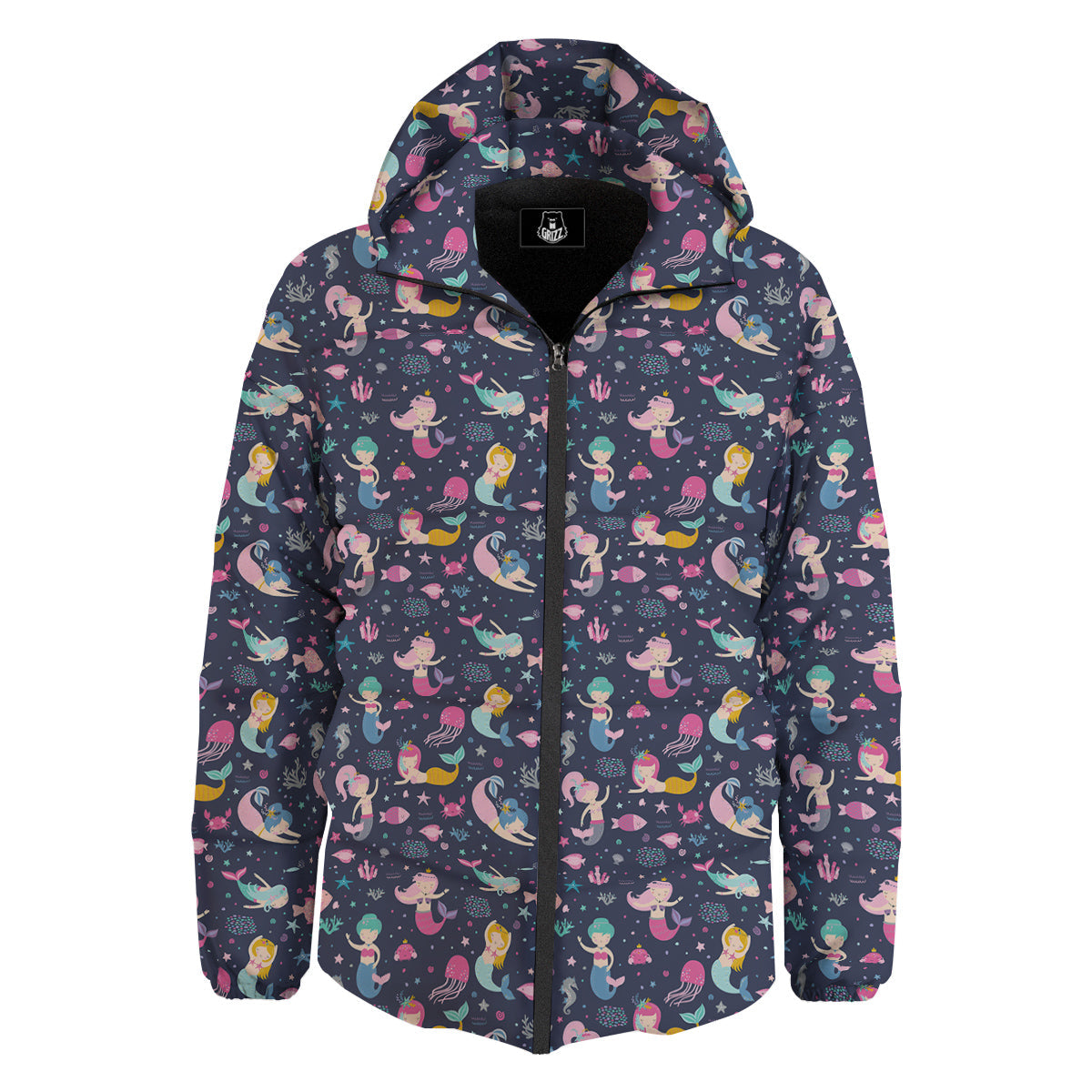 Mermaid Cute Print Pattern Down Jacket-grizzshop