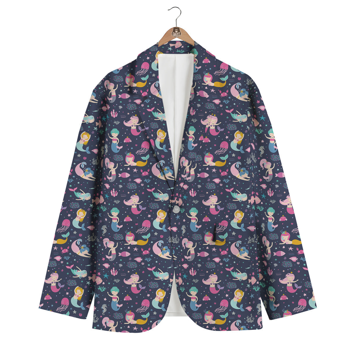 Mermaid Cute Print Pattern Men's Blazer-grizzshop