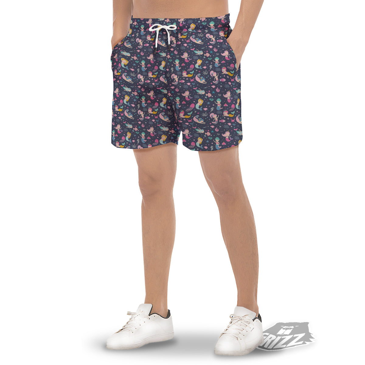 Mermaid Cute Print Pattern Men's Gym Shorts-grizzshop