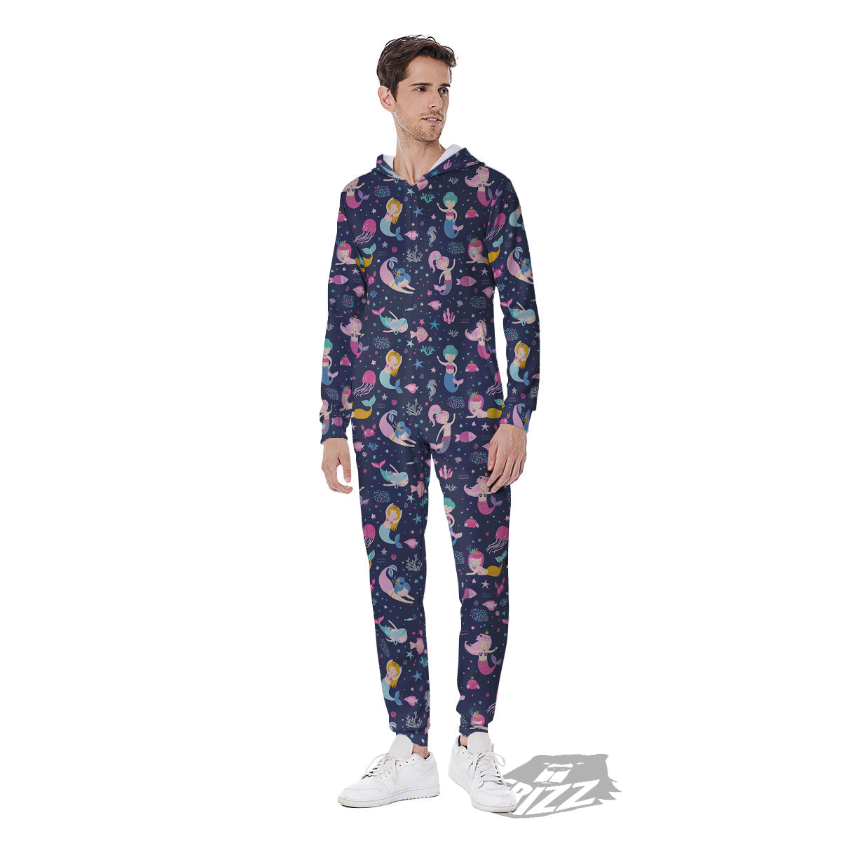 Mermaid Cute Print Pattern Men's Jumpsuit-grizzshop