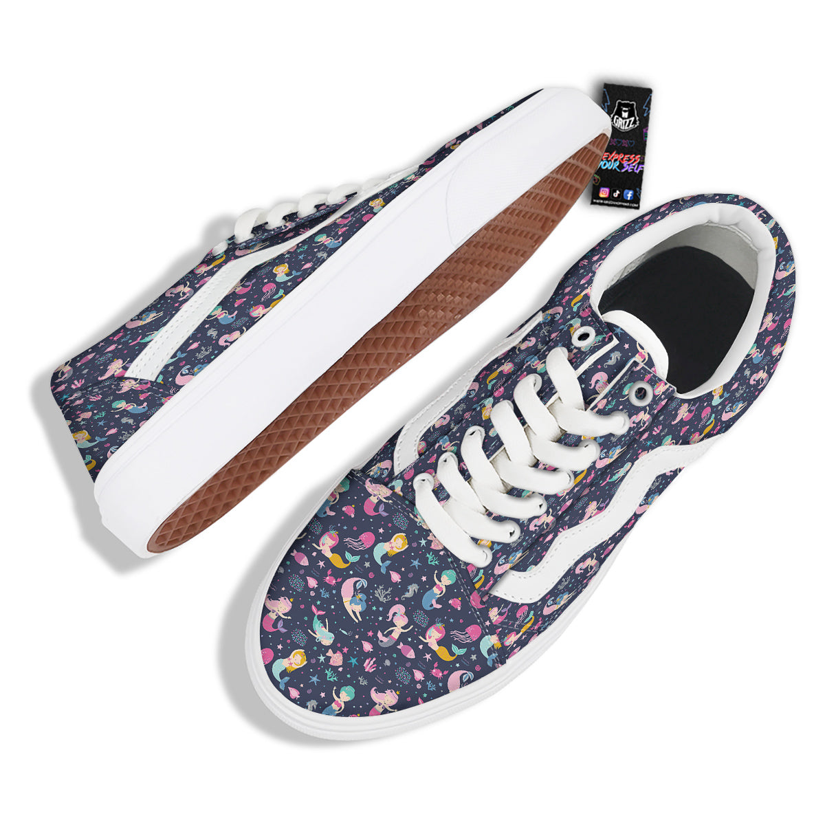 Mermaid Cute Print Pattern Skate Shoes-grizzshop