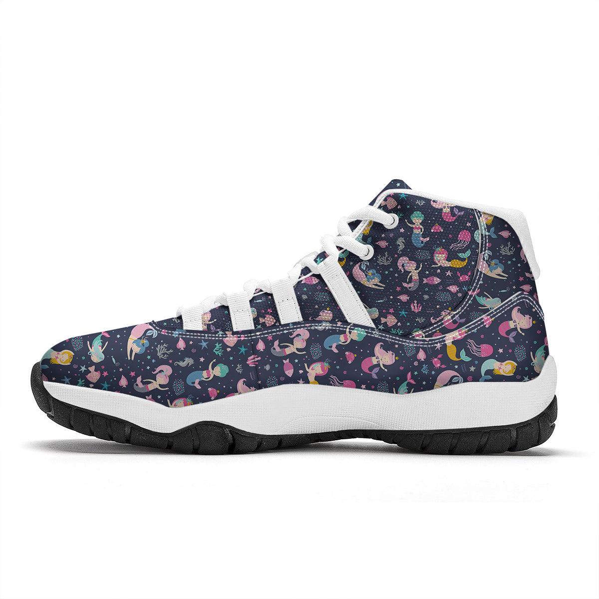 Mermaid Cute Print Pattern White Bball Shoes-grizzshop