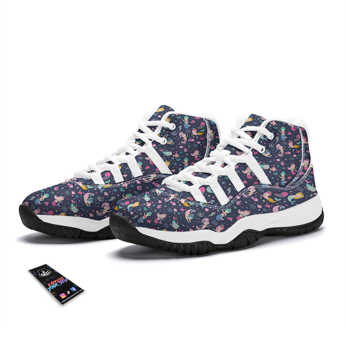 Mermaid Cute Print Pattern White Bball Shoes-grizzshop