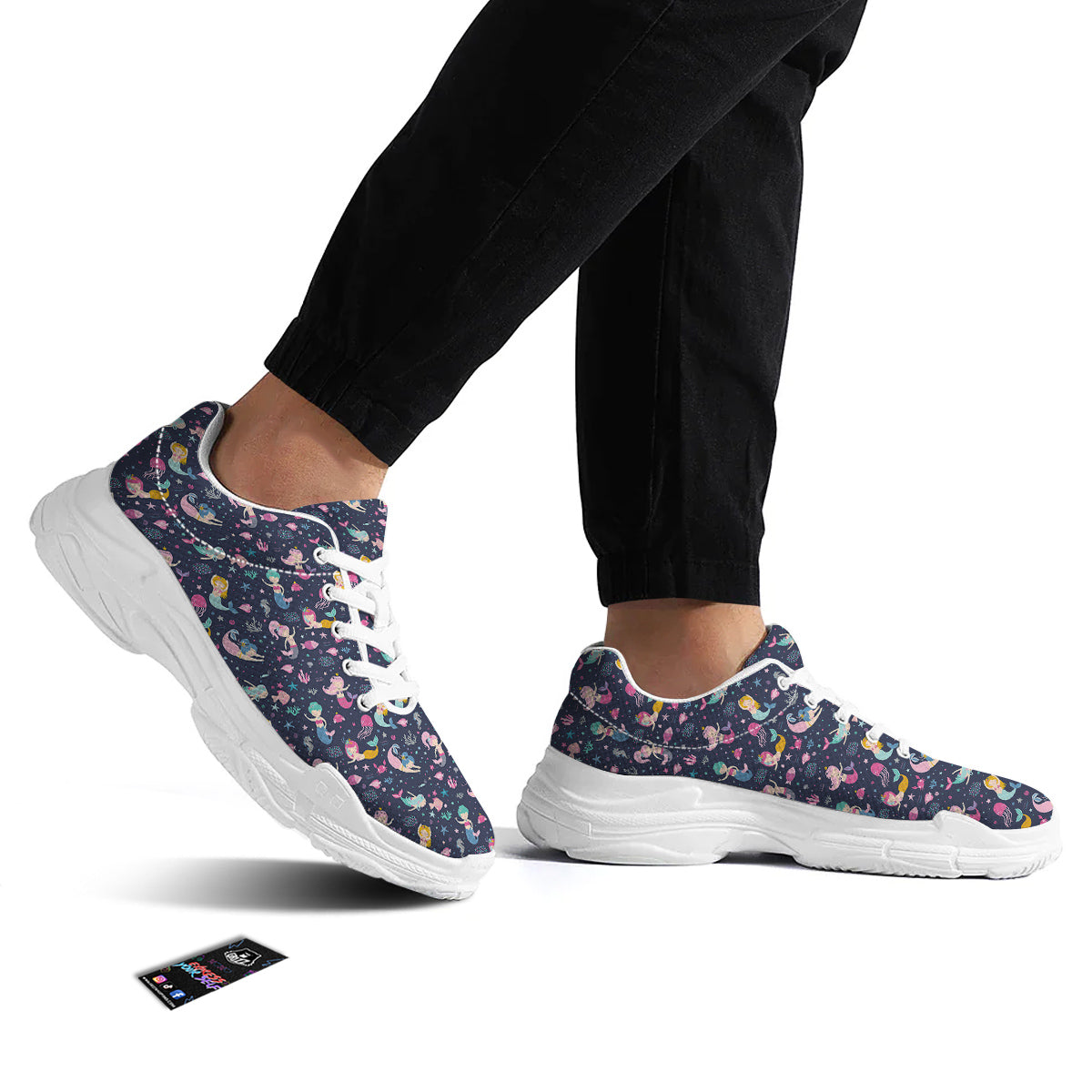 Mermaid Cute Print Pattern White Chunky Shoes-grizzshop