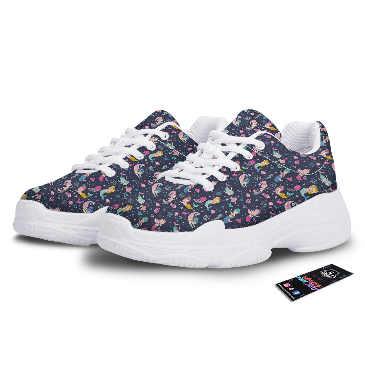 Mermaid Cute Print Pattern White Chunky Shoes-grizzshop