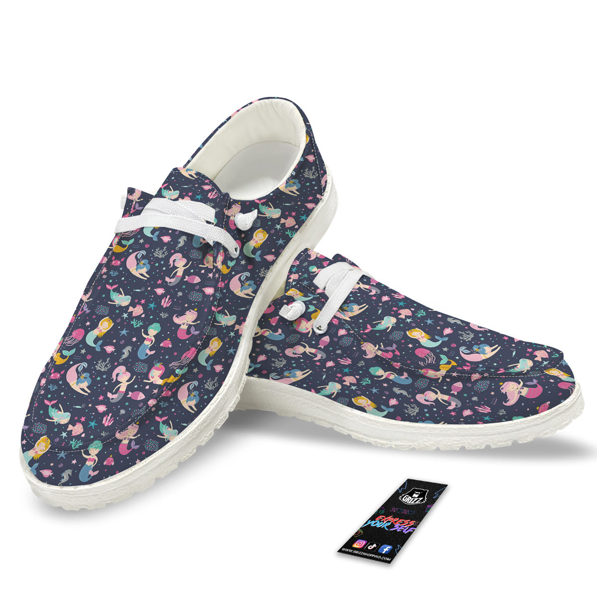 Mermaid Cute Print Pattern White Loafers-grizzshop