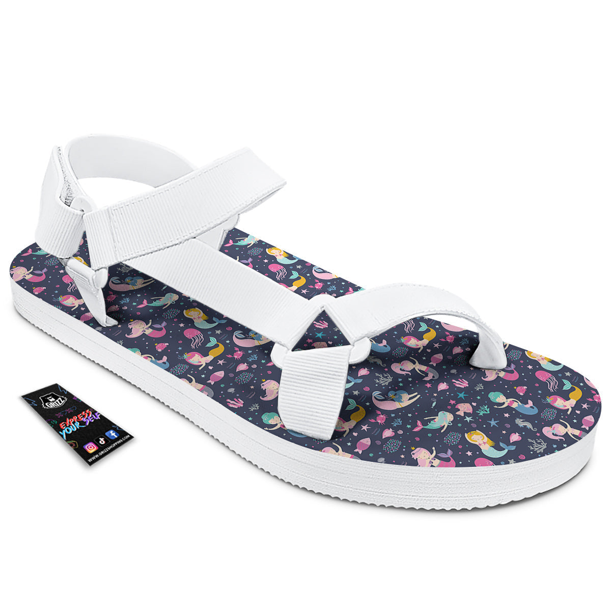 Mermaid Cute Print Pattern White Open Toe Sandals-grizzshop