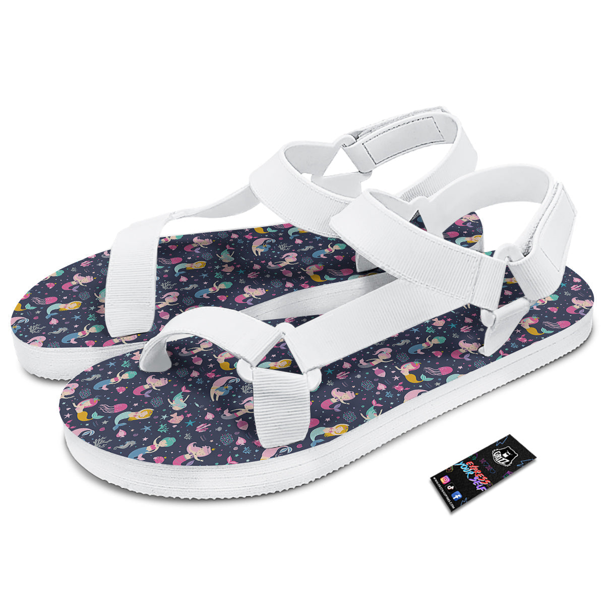 Mermaid Cute Print Pattern White Open Toe Sandals-grizzshop