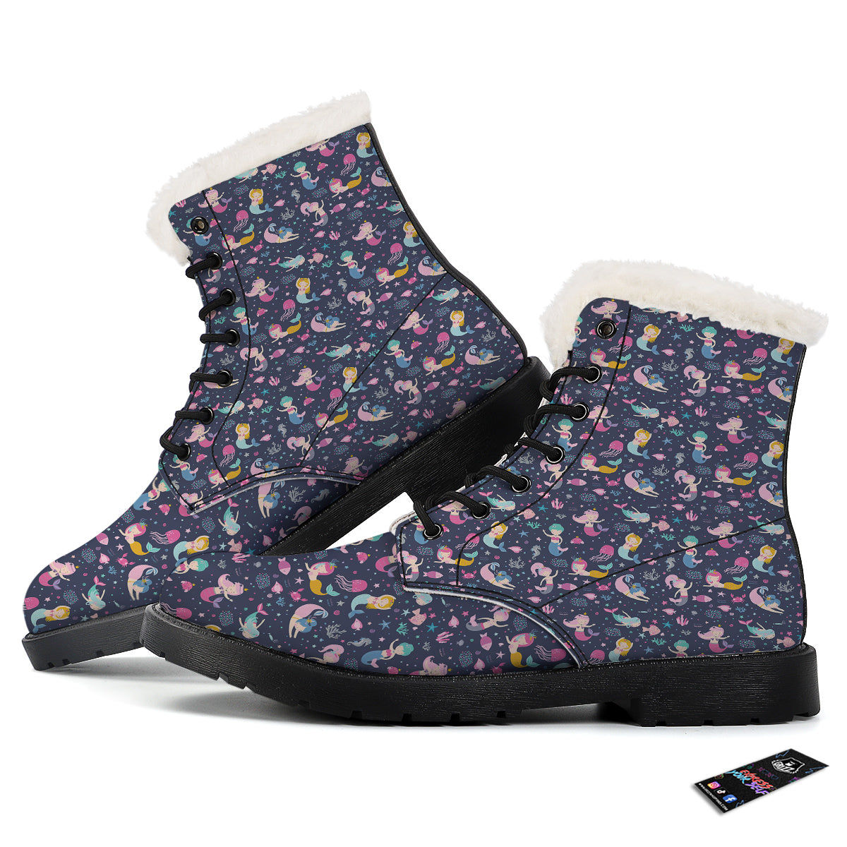 Mermaid Cute Print Pattern Winter Boots-grizzshop