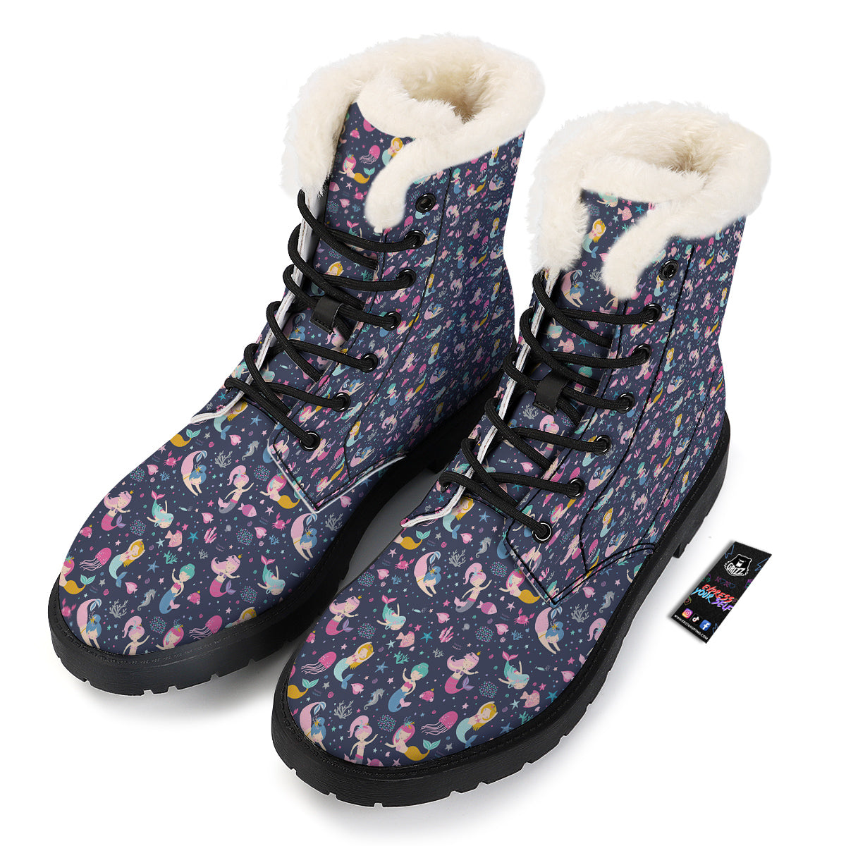 Mermaid Cute Print Pattern Winter Boots-grizzshop