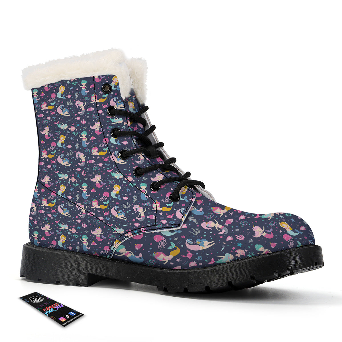 Mermaid Cute Print Pattern Winter Boots-grizzshop