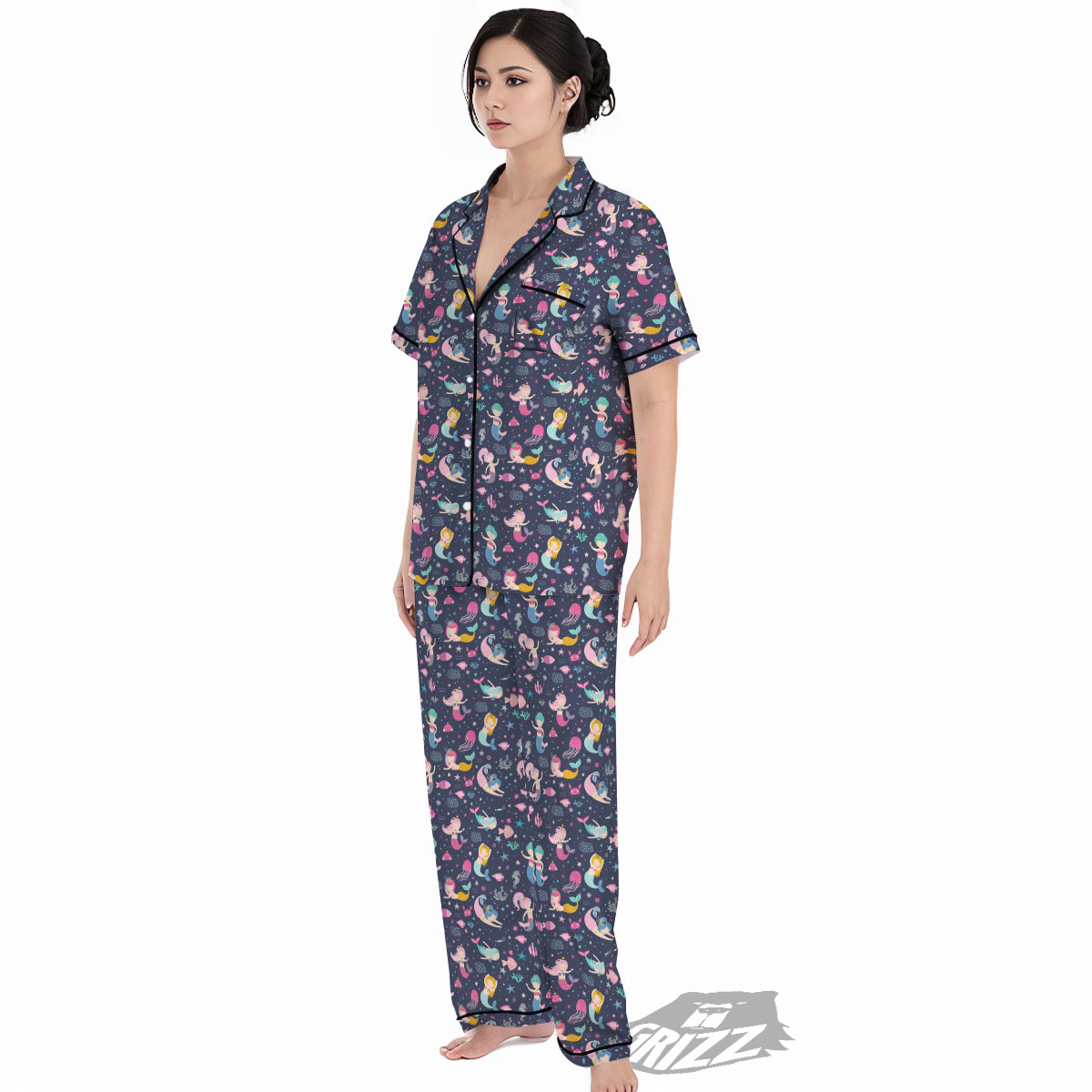 Mermaid Cute Print Pattern Women's Pajamas Set-grizzshop