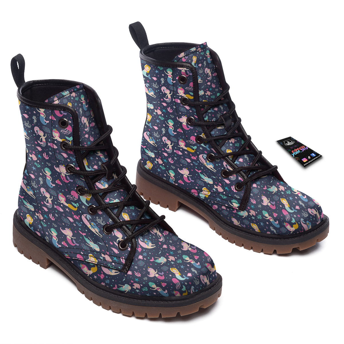 Mermaid Cute Print Pattern Work Boots-grizzshop