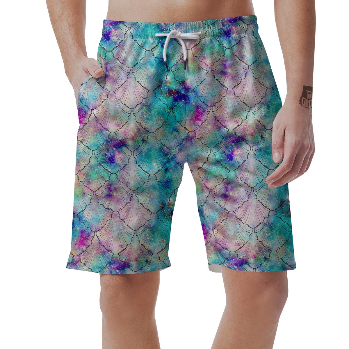 Mermaid Galaxy Print Men's Shorts-grizzshop