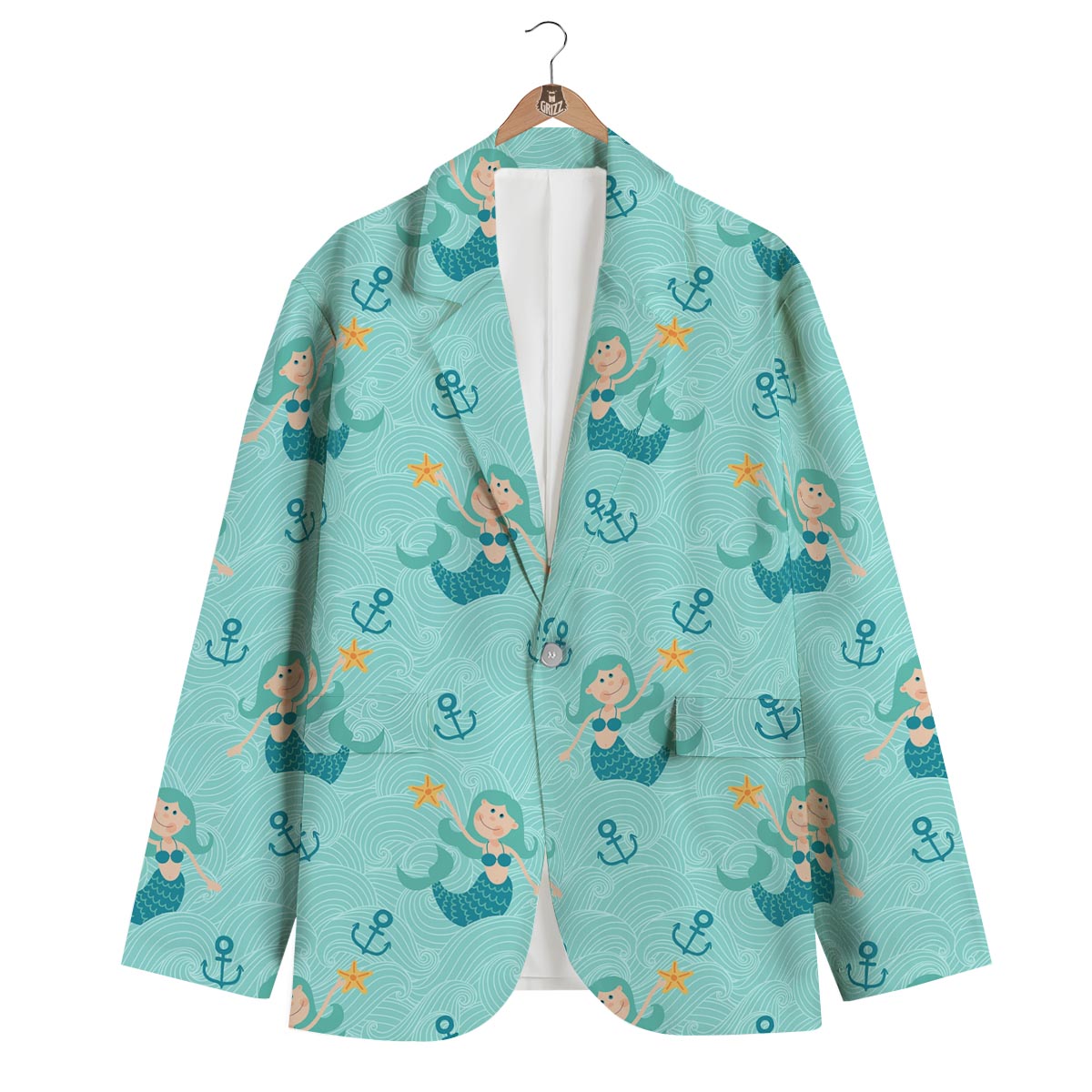 Mermaid Pastel Pattern Print Men's Blazer-grizzshop