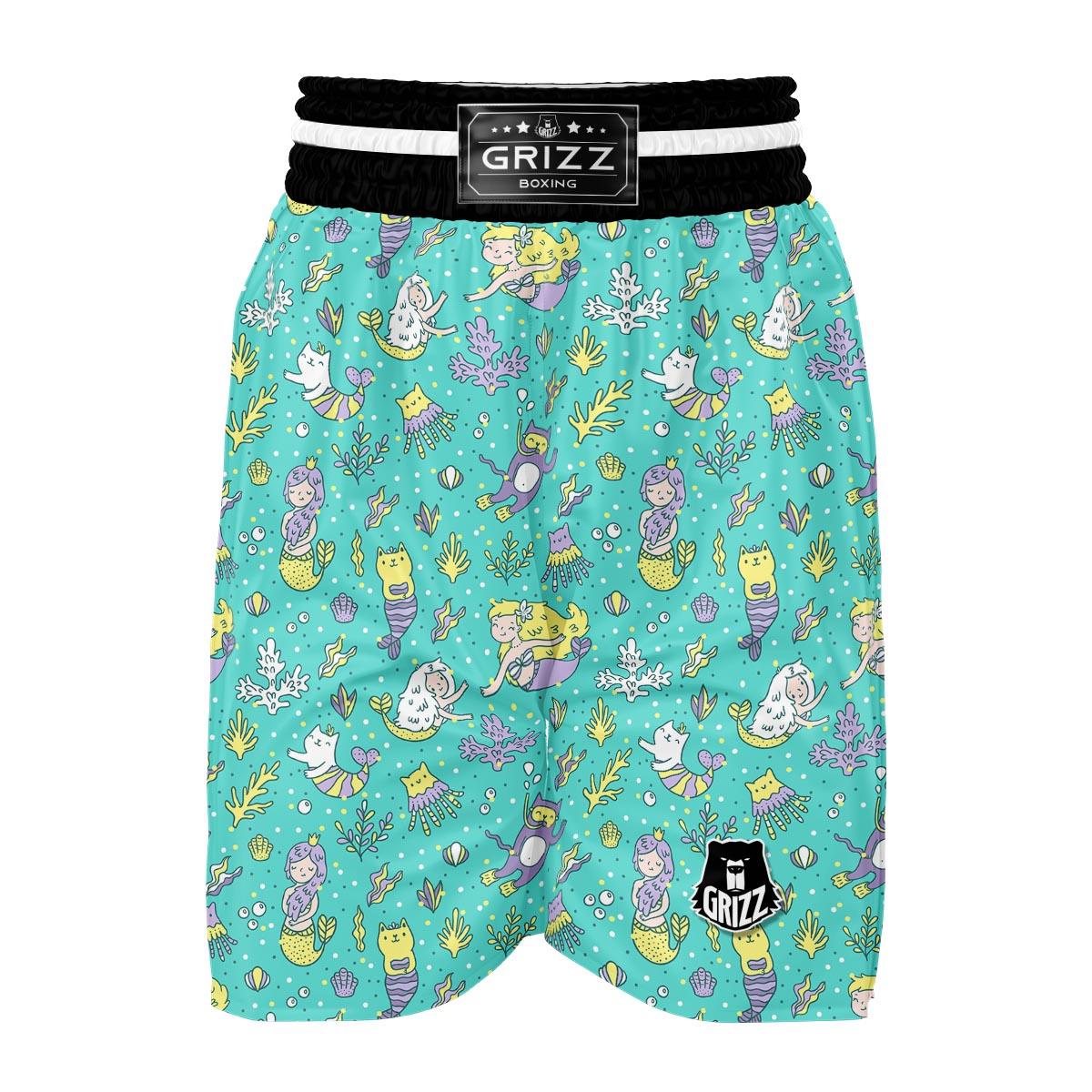 Mermaid Pattern Print Boxing Shorts-grizzshop