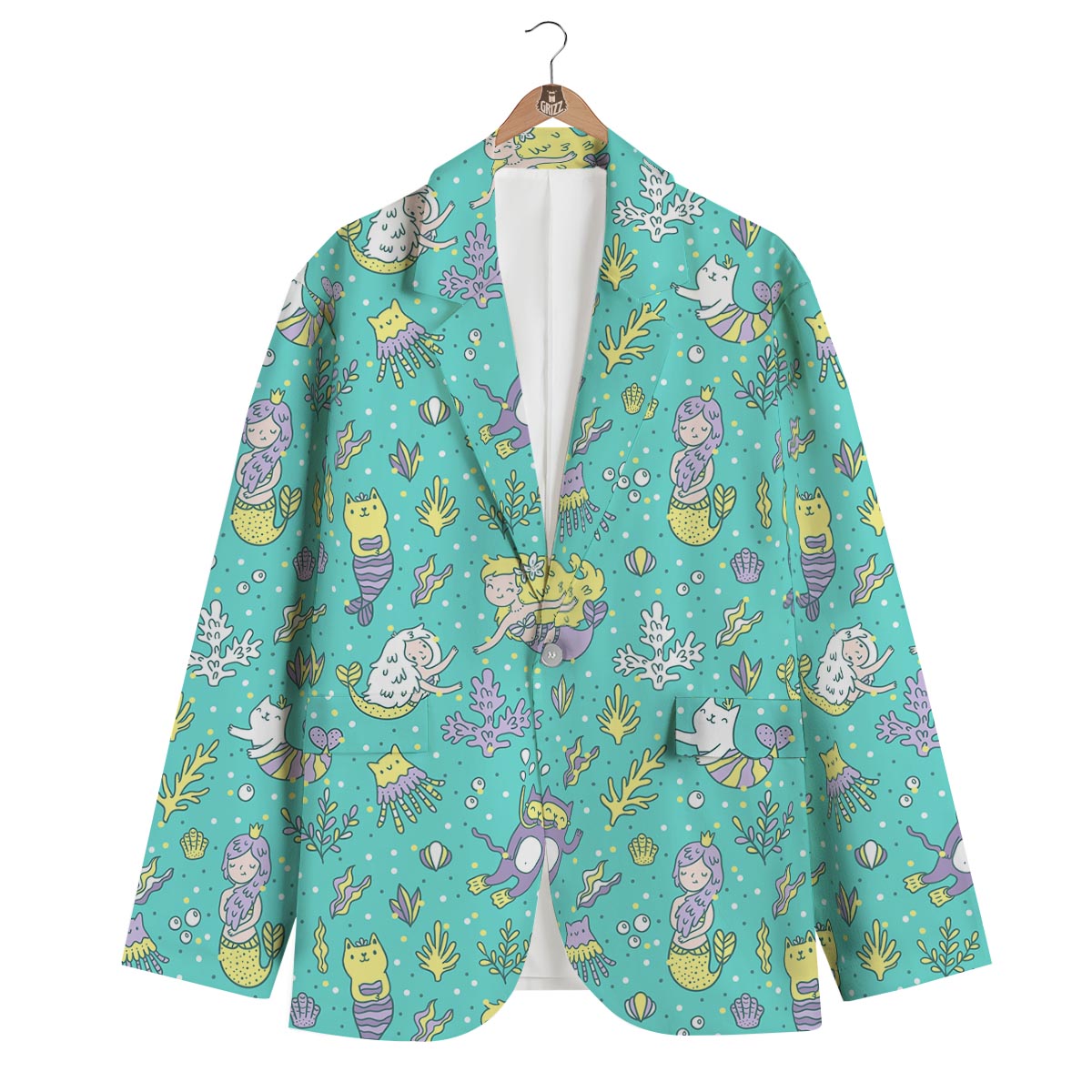 Mermaid Pattern Print Men's Blazer-grizzshop