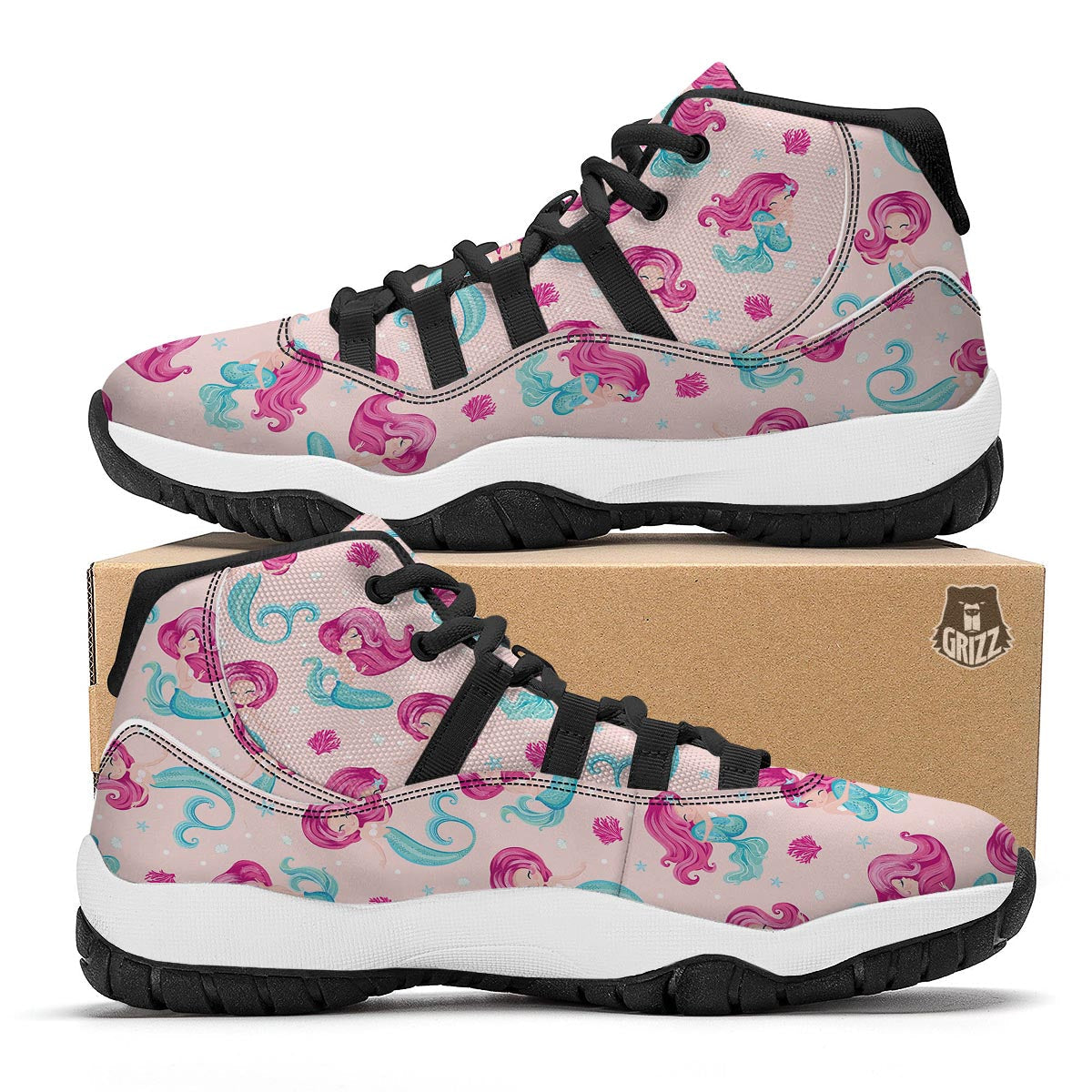 Mermaid Pink Pattern Print Black Bball Shoes-grizzshop