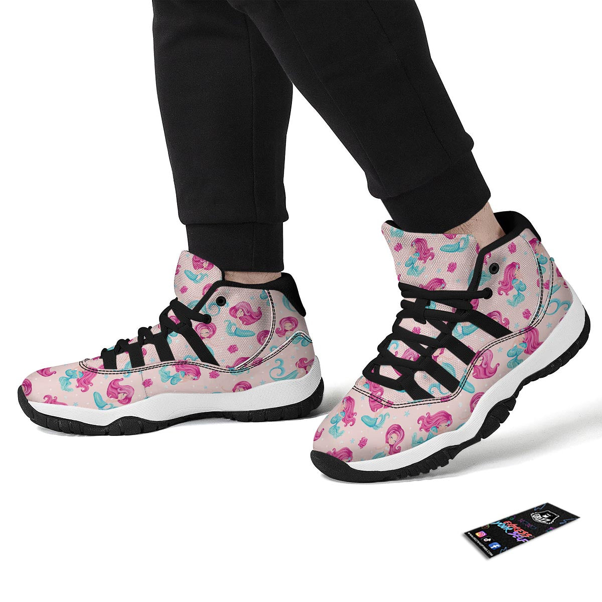 Mermaid Pink Pattern Print Black Bball Shoes-grizzshop