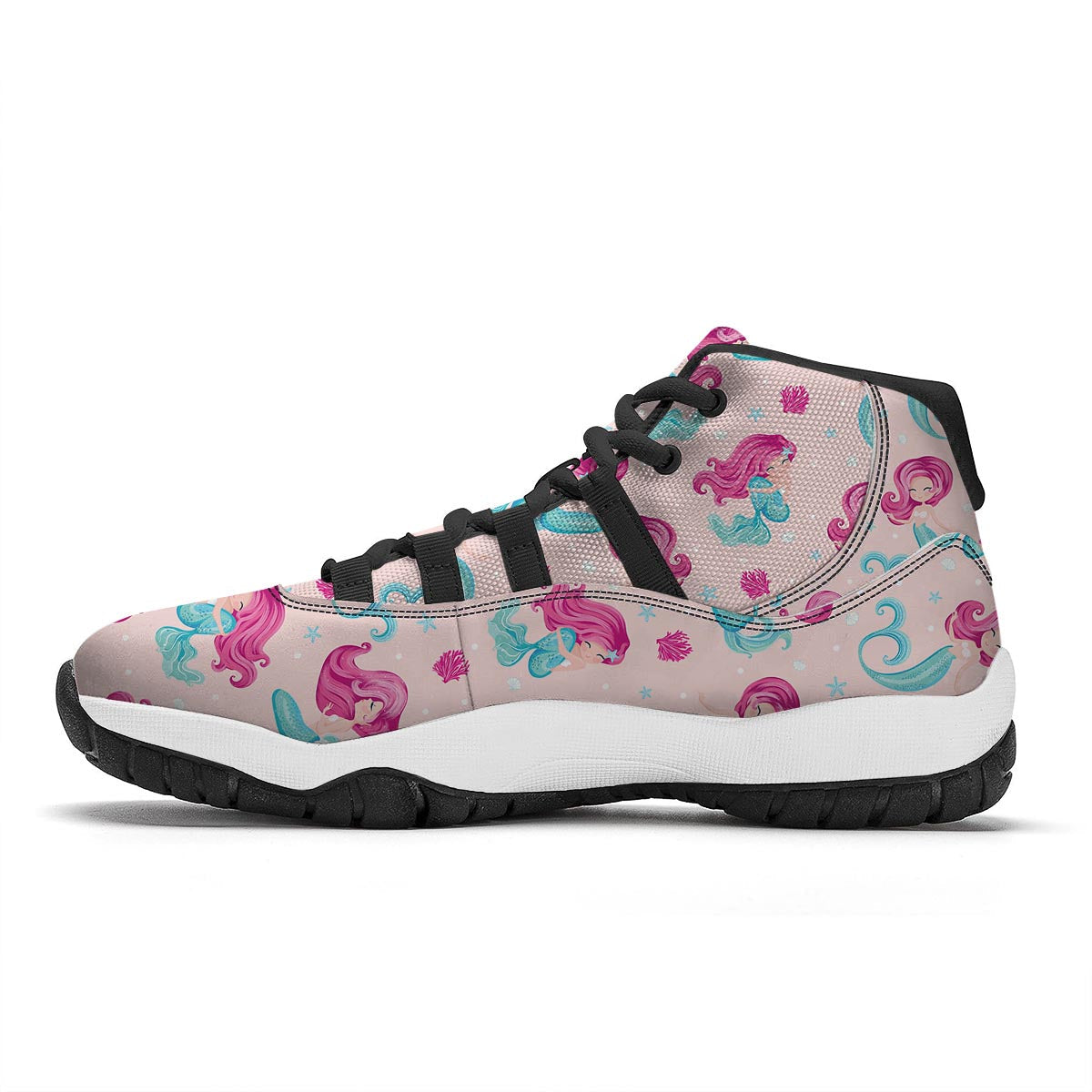 Mermaid Pink Pattern Print Black Bball Shoes-grizzshop