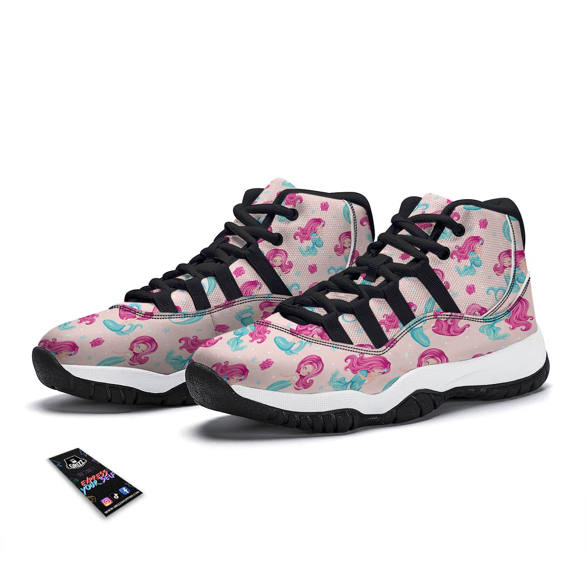 Mermaid Pink Pattern Print Black Bball Shoes-grizzshop