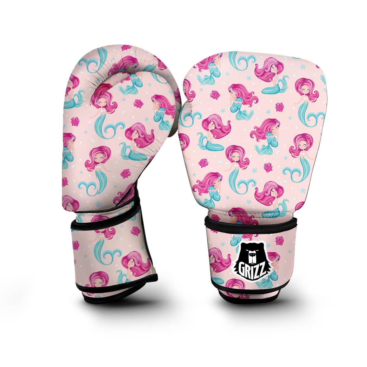 Mermaid Pink Pattern Print Boxing Gloves-grizzshop