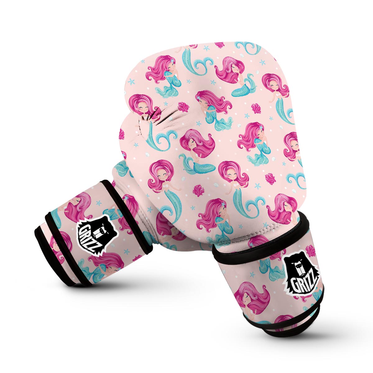 Mermaid Pink Pattern Print Boxing Gloves-grizzshop